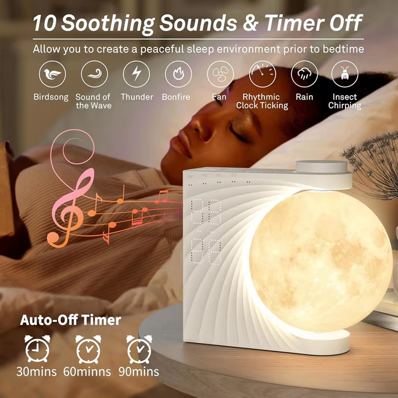 G6-Sunrise Alarm Clock For Bedrooms, Moon Night Light Clock Wake Up Light For Kids Teens,White Noise Sound Machine