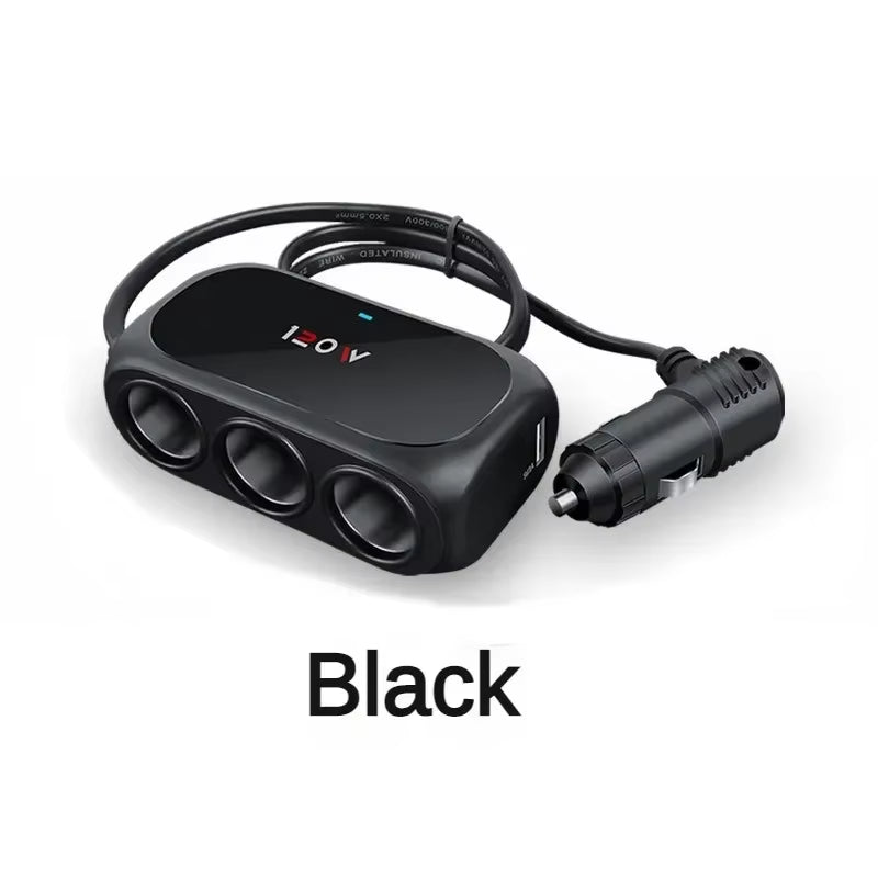 3 Socket Car Cigarette Lighter Splitter Dual USB LED Car Fast Charger 120W 12V 24V Car Charger Adapter for IPhone GPS Dashcam