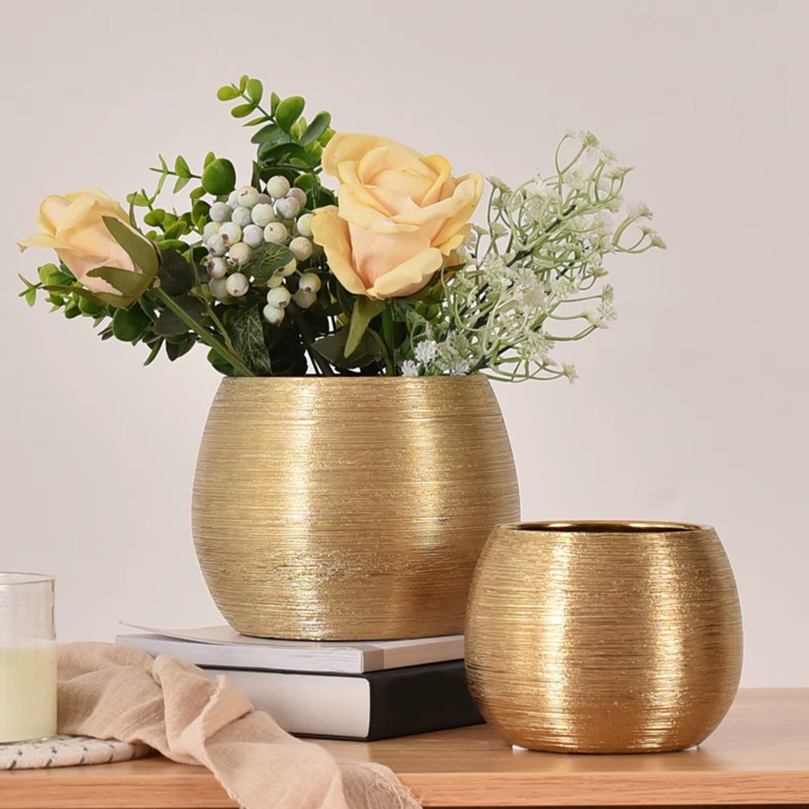 Modern Ceramic Flower Pot Containers Flowerpot Flower Vase Brushed Craft Ornament Home Office Decor
