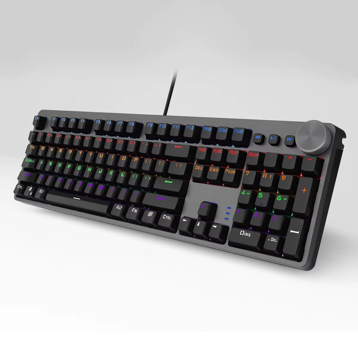 Mixed Backlight Wired Gaming Mechanical Keyboard 104 Keys Black & Gray with Multi-Function Knobs French/US Layout ES-RS