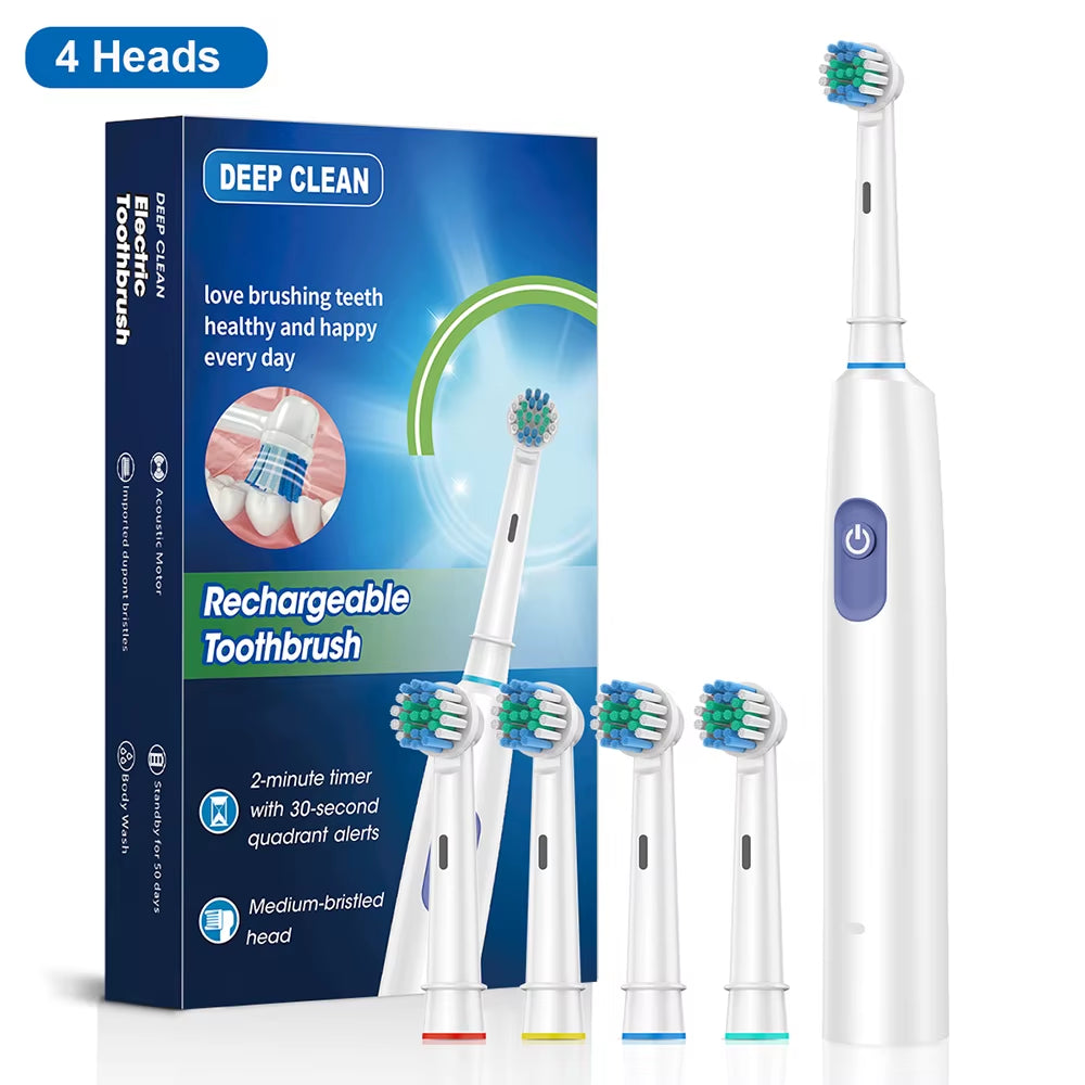 Electric Toothbrush Deep Clean Whitening Teeth for Adult Toothbrush Rotation Ultrasonic Toothbrush with 4/8 Replacement Heads