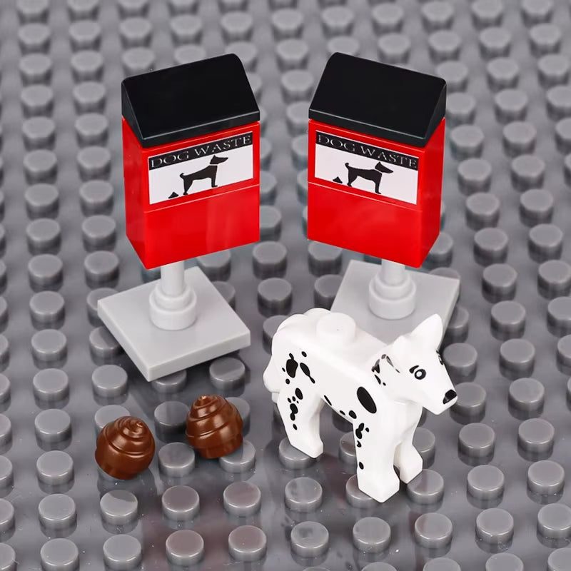 MOC Dog Wast Building Blocks Trash Can ATM Cash Point City Street View Postbox Telephone Booth Bricks Toys Kids Gift