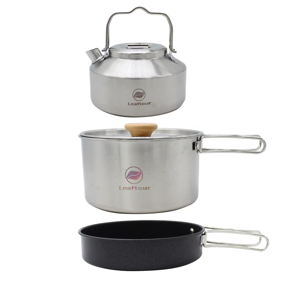 Stainless Steel Camping Cookware Set Kettle Pot Pan - Outdoor Cooking Essentials for 2-3 Person