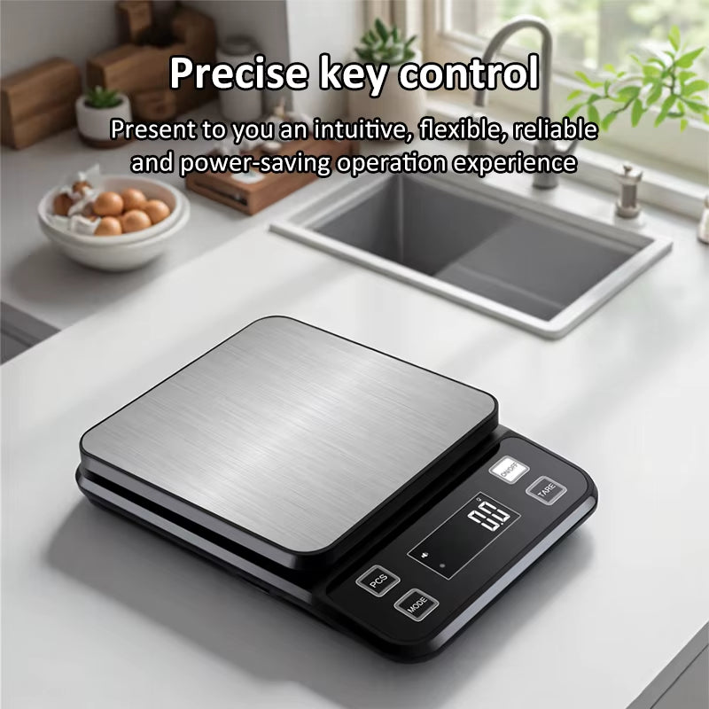 3/5/10kg 0.1g Digital Electronic Kitchen Scale LCD Display Fully Waterproof Stainless Steel Measuring Weighing Baking Tool