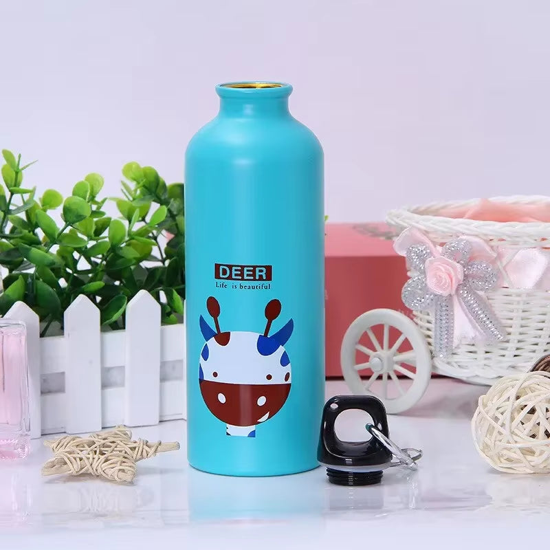 500ML Cartoon Aluminum Water Bottle Cute Animal Print  Stainless Steel Water Bottle with Lid Insulated Mug Coffee Mug