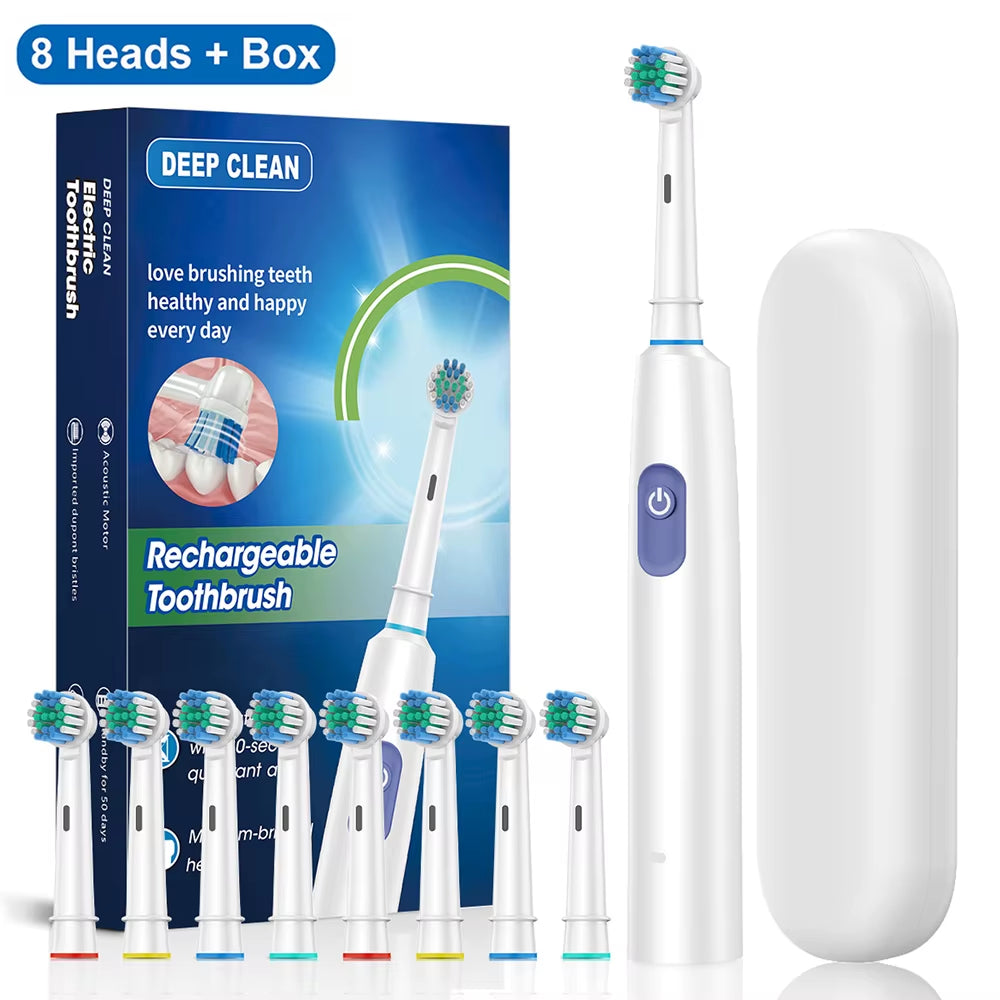 Electric Toothbrush Deep Clean Whitening Teeth for Adult Toothbrush Rotation Ultrasonic Toothbrush with 4/8 Replacement Heads