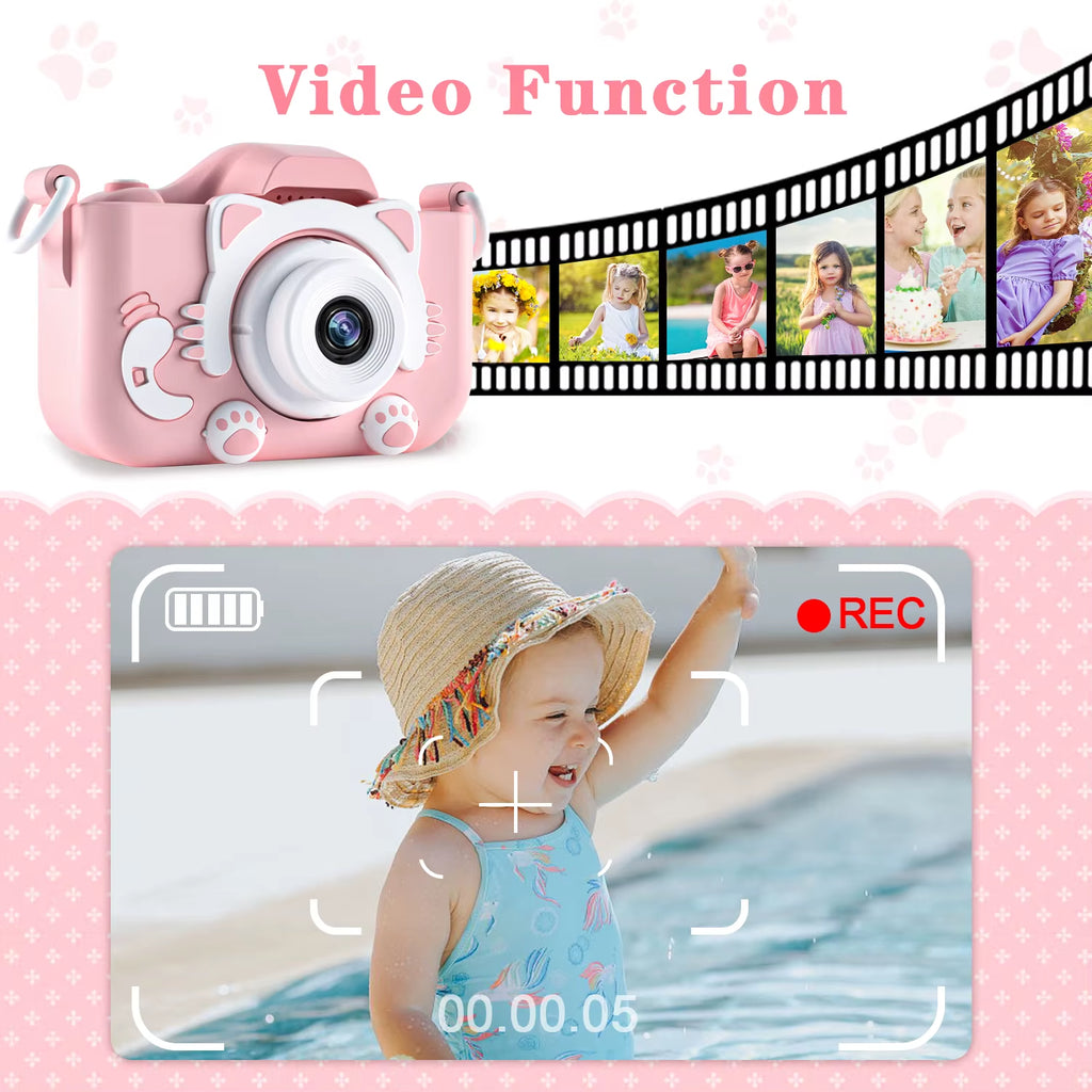 Kids Camera for Girls 1080P HD Toddlers Digital Video Record Camera for Birthday with 32GB SD Card 2 Inch IPS Screen Toy Cameras