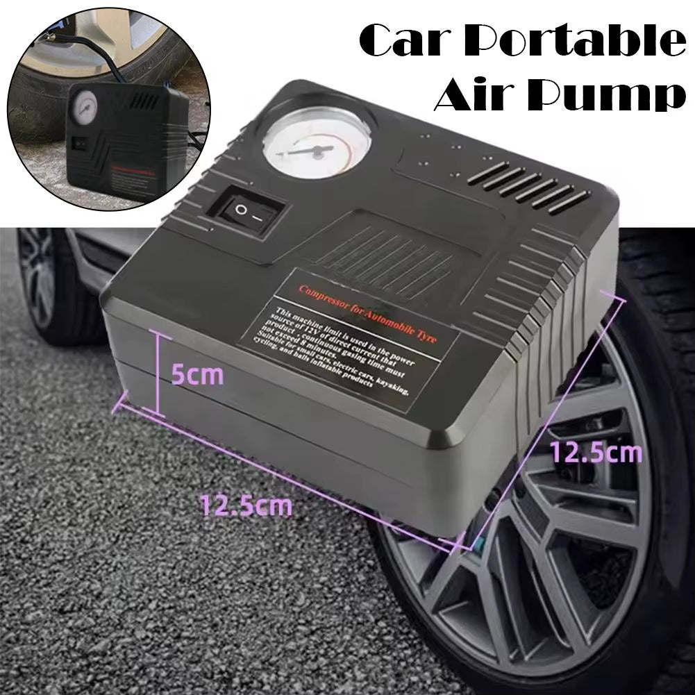 Car Emergency Air Pump Auto Tire Inflator DC 12V with Pressure Gauge Cigarette Lighter Plug Compact Portable for SUV Truck