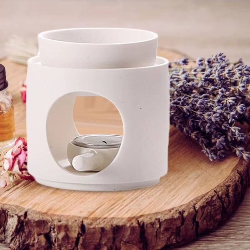Cylinder Ceramics Essential Oil Burners Aromatherapies Lamp Fragrances Diffuser with Removable Bowl Tealight Spoon Set for Home
