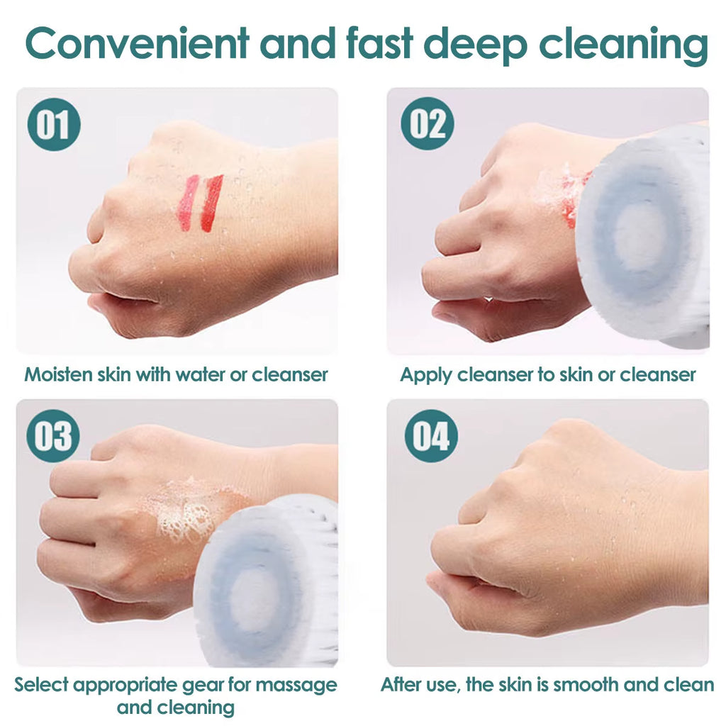 Face Scrubber Sonic Facial Cleansing Brush with 5 Interchangeable Brush Head IPX7 Waterproof Wireless Rechargeable for Massaging