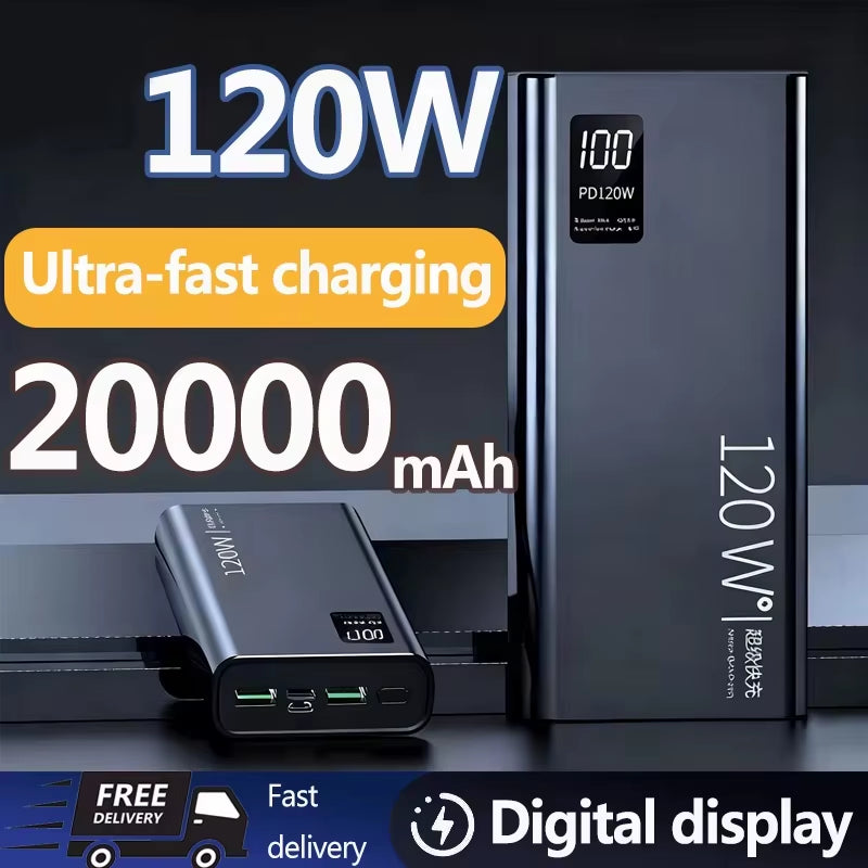 120W Super Fast Power Bank 20000mAh Charging Large Capacity Battery Charging Portable Powerbank For Samsung Huawei