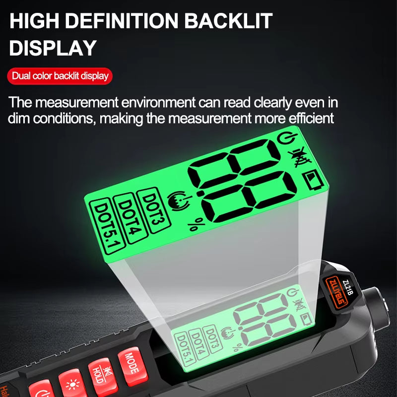 Digital Brake Fluid Tester Auto Car Brake Oil Moisture Detector DOT3/DOT4/DOT5.1 with Backlight Flexible Probe Brake Oil Tester