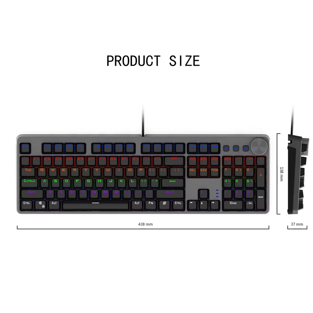 Mixed Backlight Wired Gaming Mechanical Keyboard 104 Keys Black & Gray with Multi-Function Knobs French/US Layout ES-RS