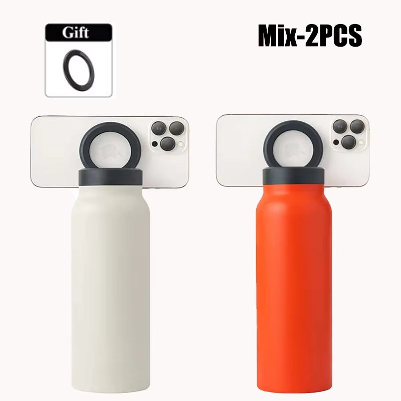 24oz Insulated Stainless Steel Sports Water Bottle with Magnetic Lid & Phone Holder - BPA-Free Perfect for Outdoor Activities