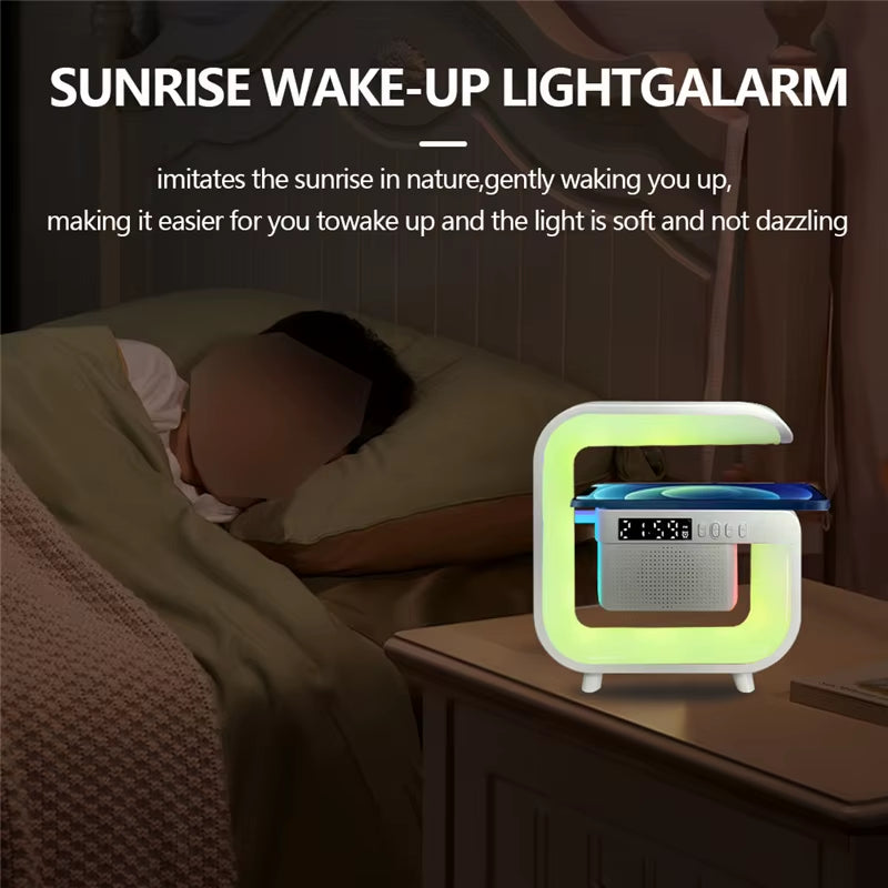 RGB Light All in One Wireless Charger Station Bluetooth Speaker TF FM With Alarm Clock For iPhone Samsung Xiaomi Fast Charging