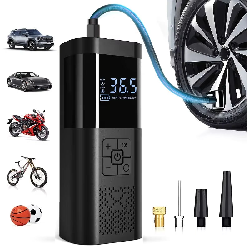 1pcs Portable Multifunctional Tire Inflator Pump for Car Motorcycle Bike Emergency Auto Air Compressor with USB Rechargeable