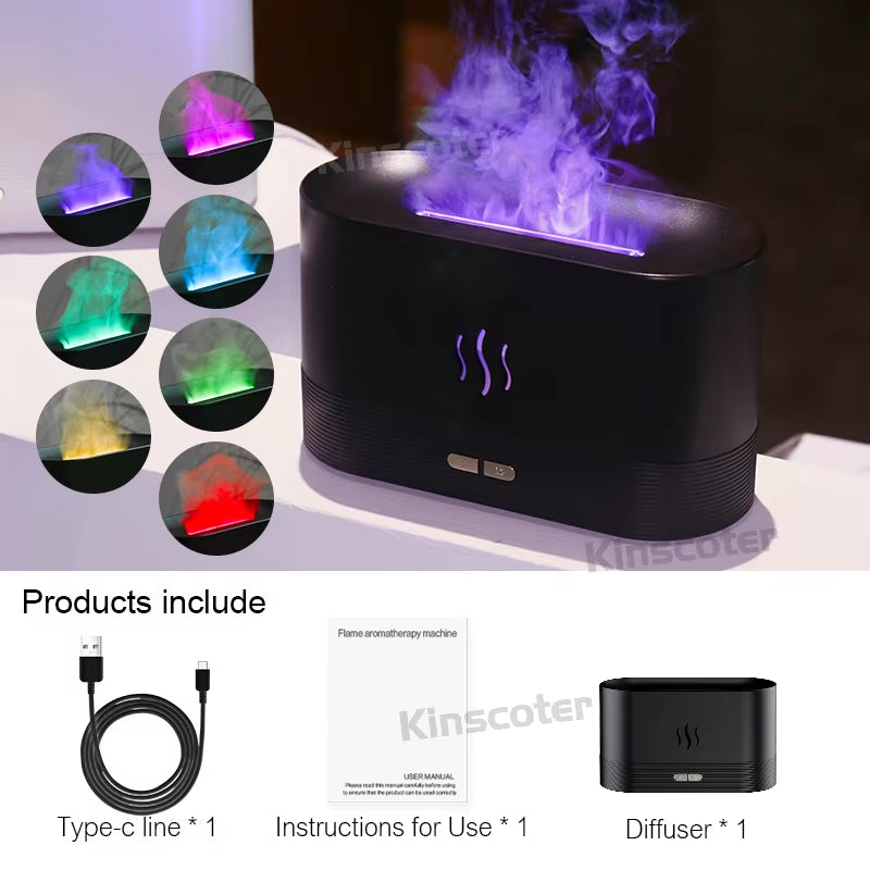 USB Desktop RGB Flame Aroma Diffuser Humidifier 7 Colors Simulation Light Aromatherapy Air Purifier for Bedroom