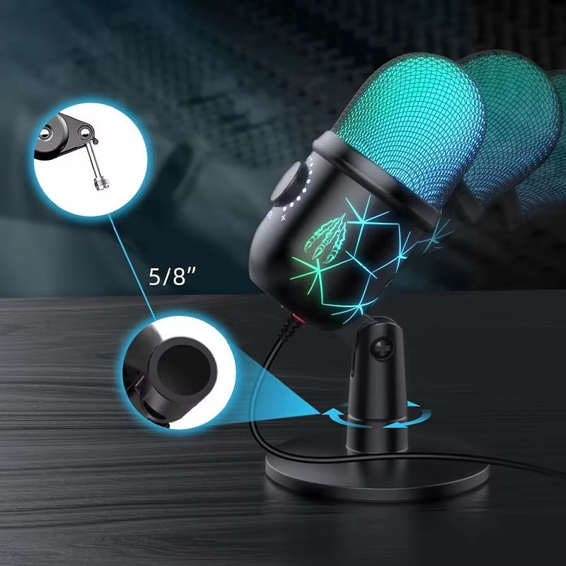 USB Microphone for Live Streaming Karaoke V5 Noise Cancelling Gaming Condenser Microphone with Mobile Phone Standphon