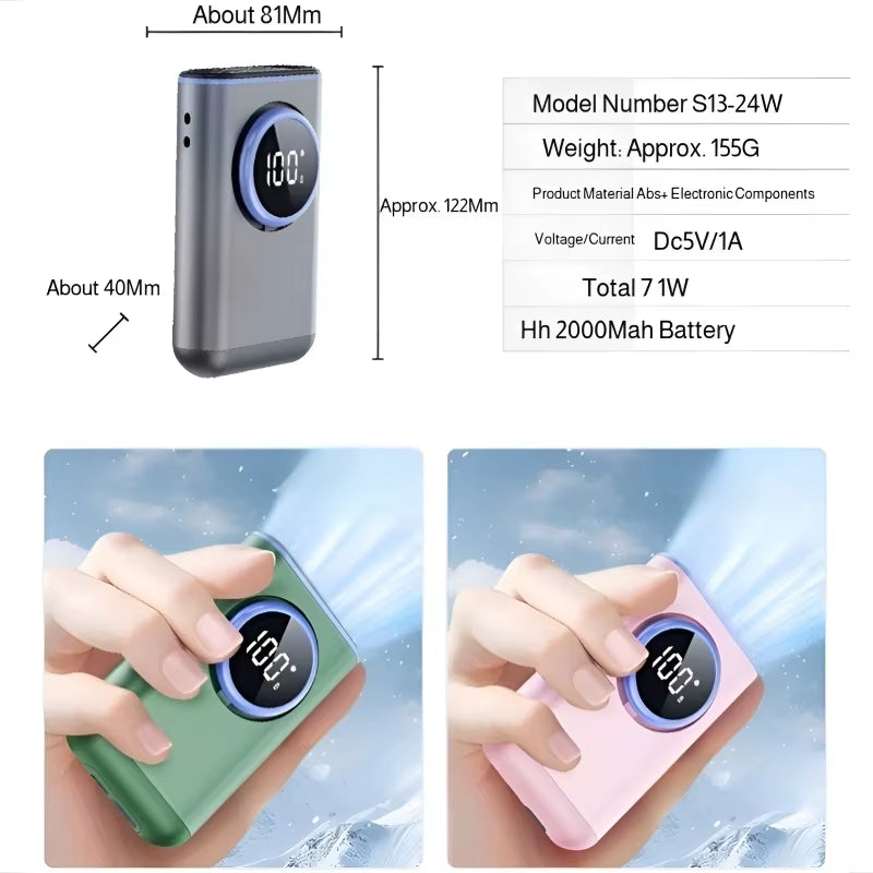 Hanging Neck Fan 3-in-1 Portable Fan Handheld Waist-hanging Neck Fan  Digital Display 100 Levels Aluminum Backpack Handheld Fan