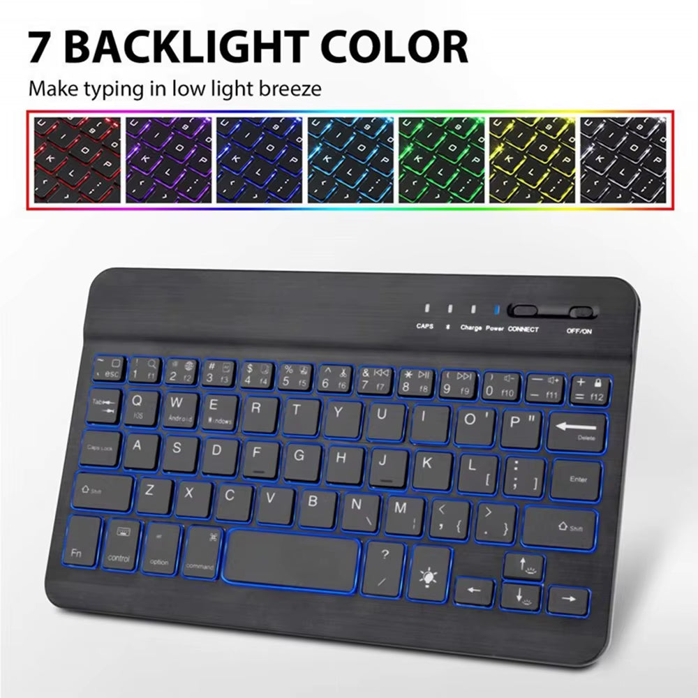 7 Backlit Color Wireless Keyboard Bluetooth Keyboard for Tablet Laptop Rechargeable Arabic Russian Spanish Portuguese Keyboard