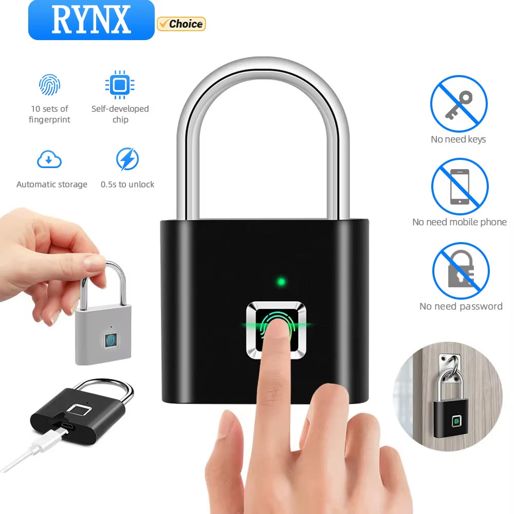 Box Padlock Fingerprint Padlock Anti-theft Waterproof USB Portable Smart Portable Digit D3C9 Keyless Security Lock Charging