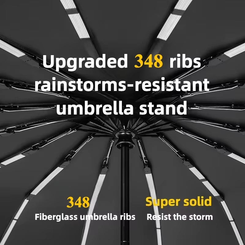 Reinforced 348 Ribs Automatic Umbrella, Windproof & Stormproof, Sun UPF 50+ Protection Folding Rain Umbrellas for Men & Women