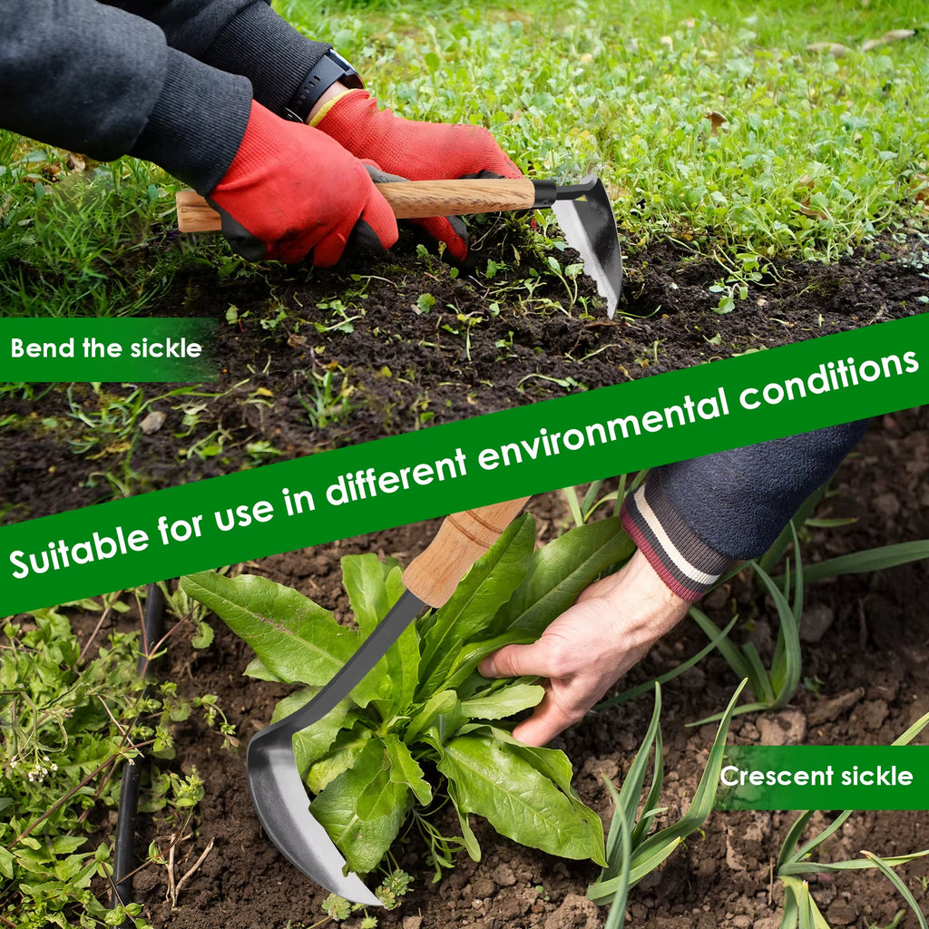 2/1Pcs Hand Weeding Hoe Japanese Style Weed Removal Tool Carbon Steel One-Piece Molding with Hard Solid Wood Handle for Yard