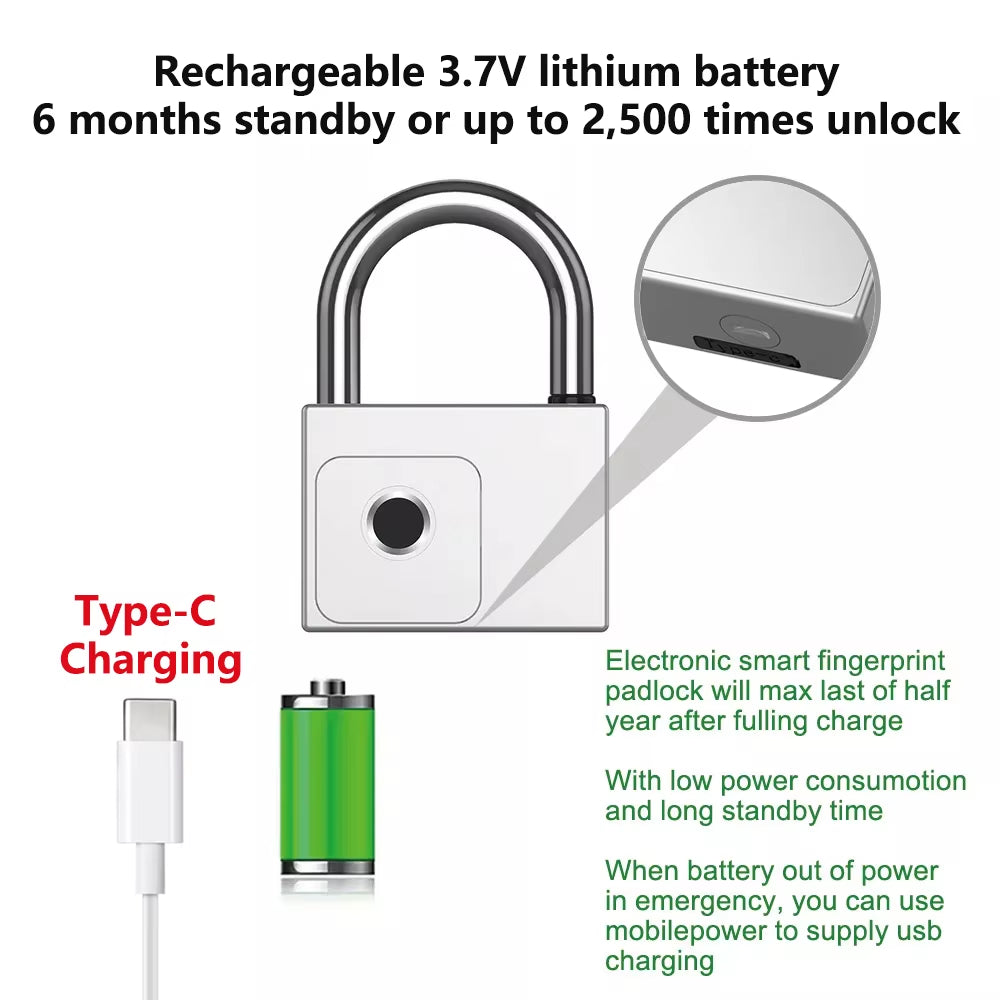 Tuya Smart Padlock Fingerprint Waterproof USB Charging Quick Identification Unlock Sensor High Quality P70/P55/PQ1
