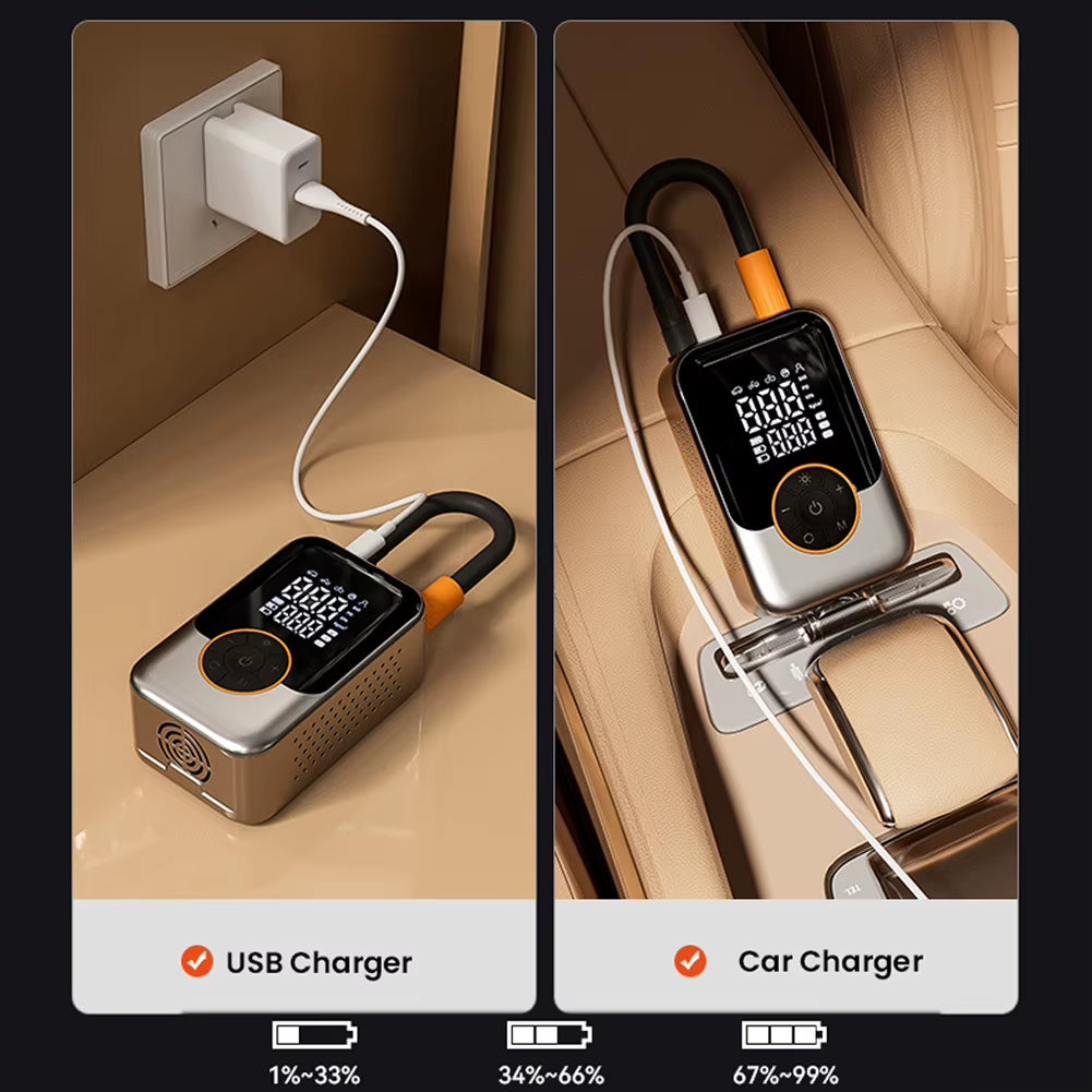 150PSI Portable Car Air Pump Wireless Inflation Pump with Tire Pressure Detection USB Type-C Charging for Car Motorcycle Bicycle