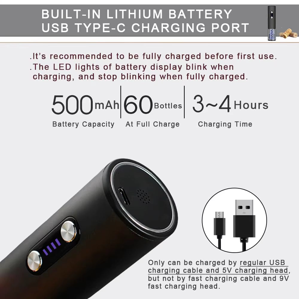 Electric Wine Bottle Opener Rechargeable Electric Wine Corkscrew Automatic Wine Opener with Foil Cutter