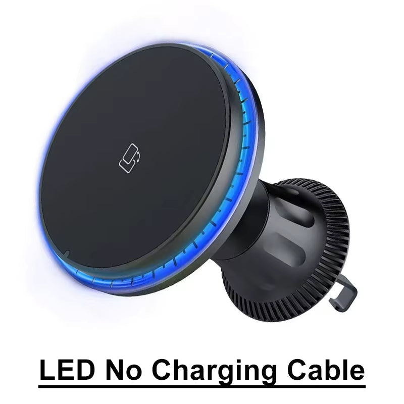 30W Magnetic Car Wireless Chargers RGB LED Light For iPhone 12 13 14 15 Pro Max Phone Holder Stand Mount Fast Charging Station