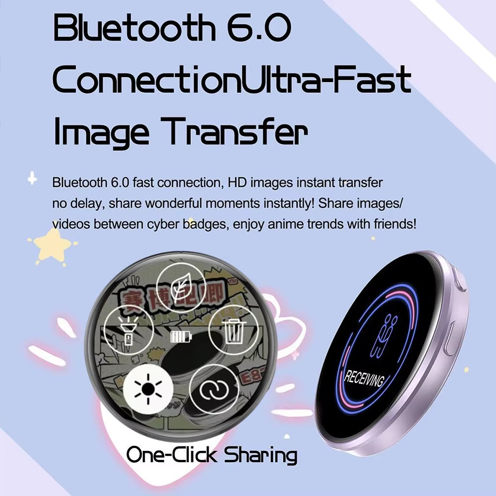 Anime Digital Smart Bluetooth Badge - Touchscreen E-Ink Photo Frame w/ Video Playback, 7-Color LED, App Control, 18H Battery