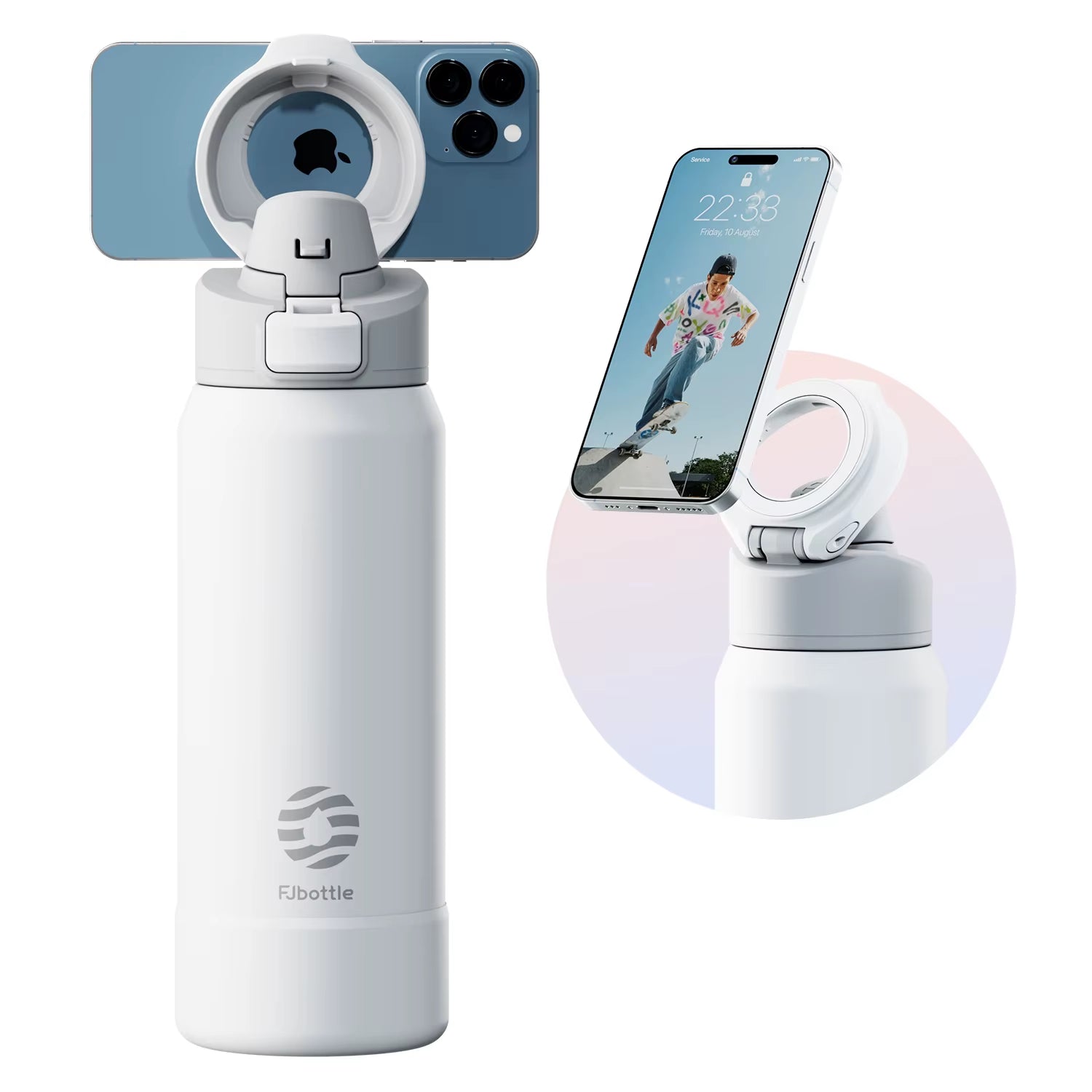 Magnetic Thermos Stainless Steel Sports Water Bottle with Magnetic Phone Holder Bouncing cover Insulation Cup