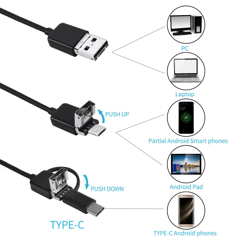 New Wired Mini Endoscope Camera 200w Pixel 8mm Lens for Android Type-C/USB Endoscope Waterproof LED Lighting Inspection Camera