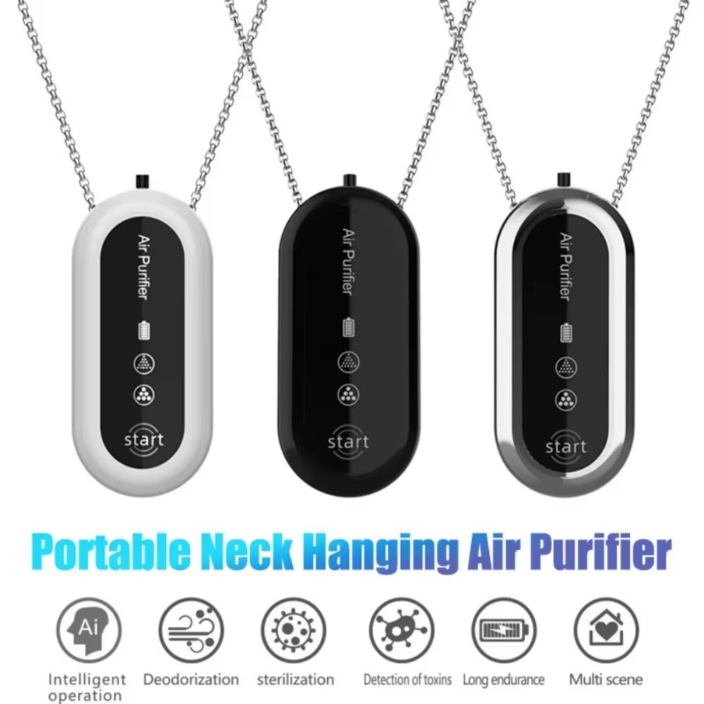 Mini Hanging Air Purifier Wearable Necklace USB Rechargeable Air Freshener Heating Cooling Negative Ions Purify Air Machine