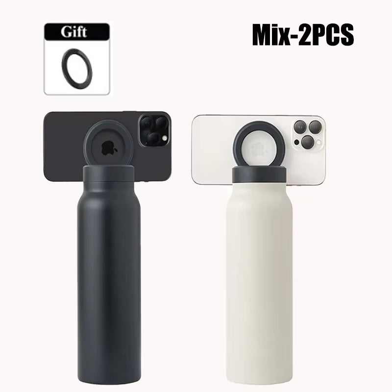 24oz Insulated Stainless Steel Sports Water Bottle with Magnetic Lid & Phone Holder - BPA-Free Perfect for Outdoor Activities