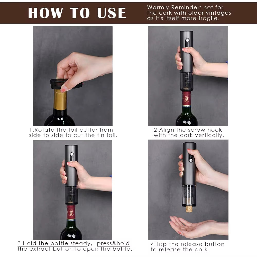 Electric Wine Bottle Opener Rechargeable Electric Wine Corkscrew Automatic Wine Opener with Foil Cutter