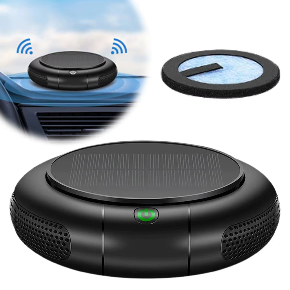 Car Air Purifier Solar/USB Powered, HEPA Filter & Negative Ion, Remove PM2.5/Smoke/Dust, 1200mAh Portable Auto Air Cleaner
