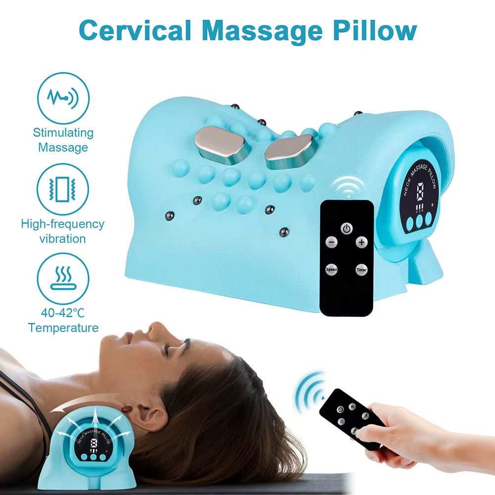 Electric Neck Stretcher Pulse Cervical Traction Massage Pillow Heating Cervical Chiropractic Neck Curvature Straightening Pillow