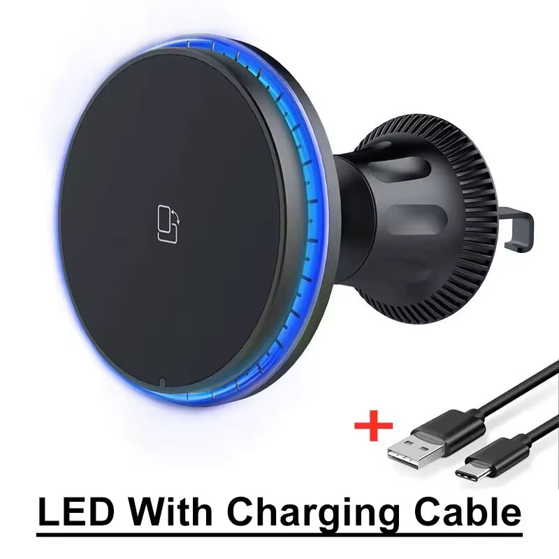 30W Magnetic Car Wireless Chargers RGB LED Light For iPhone 12 13 14 15 Pro Max Phone Holder Stand Mount Fast Charging Station