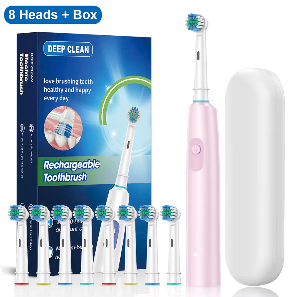 Electric Toothbrush Deep Clean Whitening Teeth for Adult Toothbrush Rotation Ultrasonic Toothbrush with 4/8 Replacement Heads