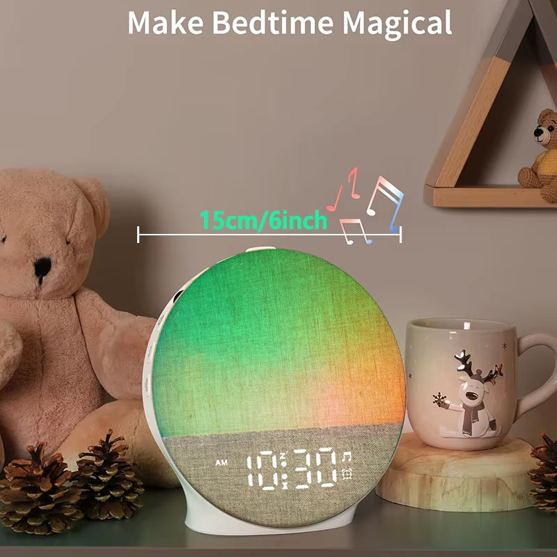 Wake Up Light Sunrise Alarm Clock White Noise Sound Machine Bluetooth Speaker Color Night Light for Bedroom Ideal Gift