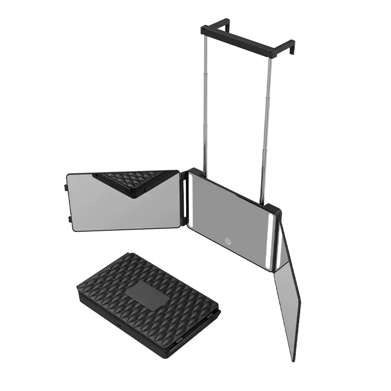 3 Way Haircut Mirror 360 Mirror with LED Lights Door-Hanging Design with Hook Perfect for Makeup Self Hair Cutting Portable Fold