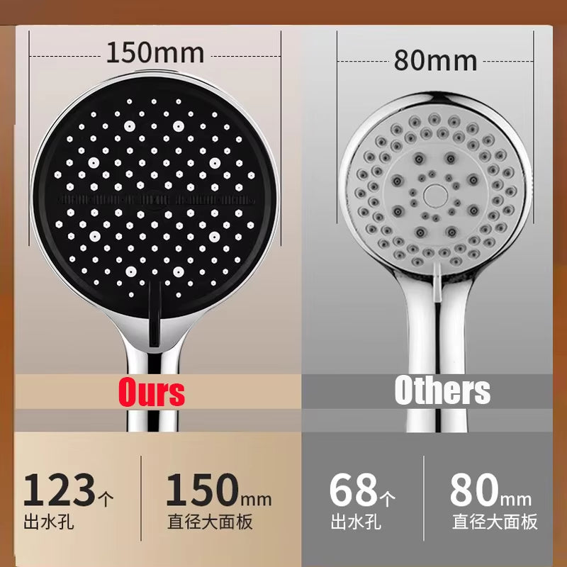New 15CM Big Panel Massage Spa Pressurized Shower Head 7 Modes High Pressure Rainfall Shower One-Key Stop Handheld Showerhead