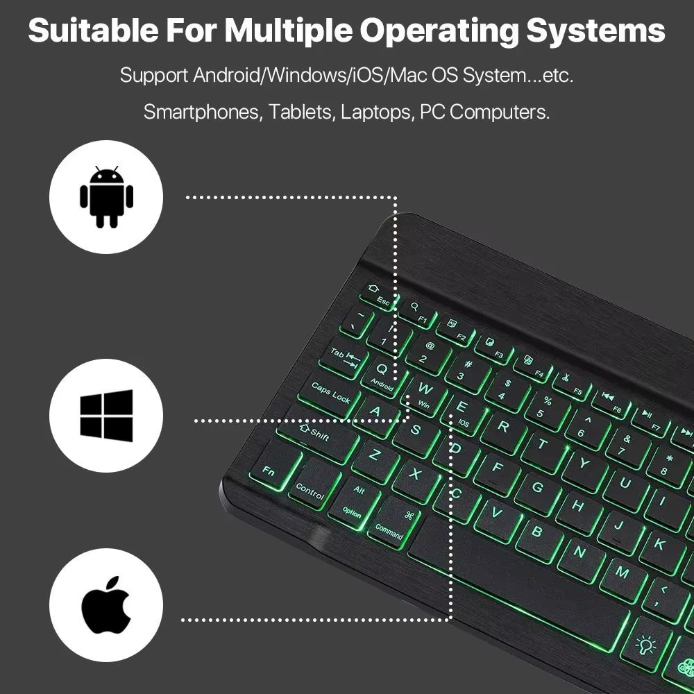7 Backlit Color Wireless Keyboard Bluetooth Keyboard for Tablet Laptop Rechargeable Arabic Russian Spanish Portuguese Keyboard