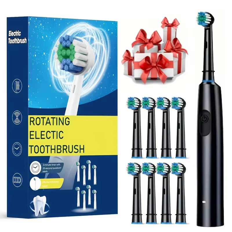 Electric Toothbrush Rotary Rechargeable Electric Toothbrush for Adults Rotating Electric Toothbrushes with 8 Soft Brush Heads