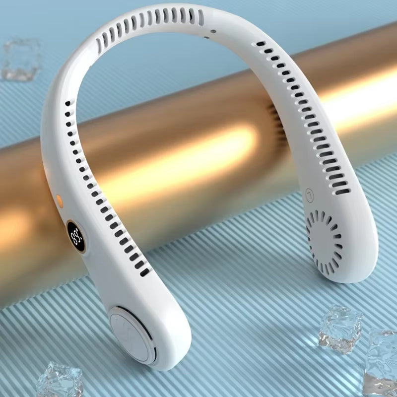 5-Speed Digital Display Neck Fan Portable Air Cooler USB Rechargeable Silent Outdoor Fan With LED Screen For Gym Office Travel