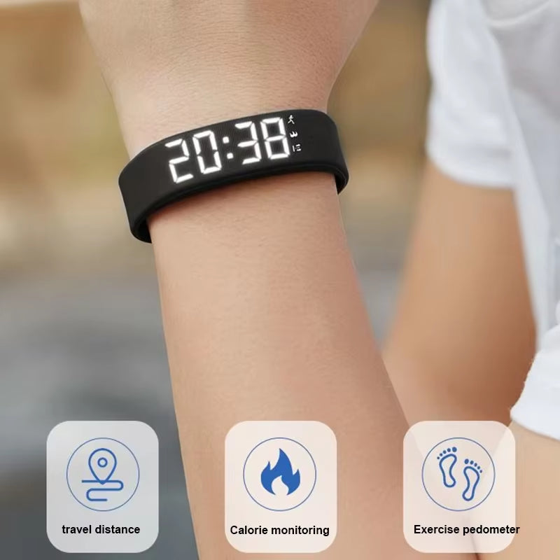 LED Digital Smart Bracelet Vibrating Alarm Clock Waterproof Clock Smart Bracelet with Running Pedometer Monitoring Smart Bracele