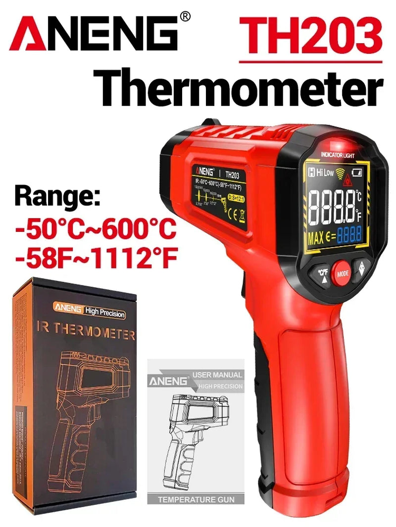 TH203 Digital Infrared Thermometer -50~600℃ Temperature Meter Non-contact Pyrometer Tester IR Hygrometer Industrial Tool