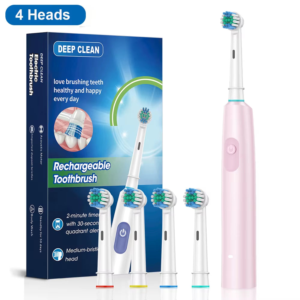 Electric Toothbrush Deep Clean Whitening Teeth for Adult Toothbrush Rotation Ultrasonic Toothbrush with 4/8 Replacement Heads